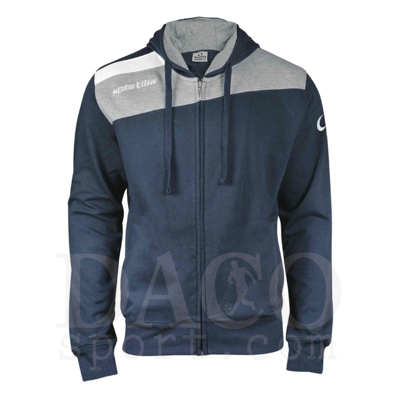 Sportika 7454 Felpa Zip Intera e Cappuccio TORONTO Uomo Blu-Grigio-Bianco