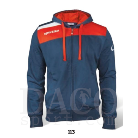 Sportika 7454 Felpa Zip Intera e Cappuccio TORONTO Uomo Blu-Rosso-Bianco