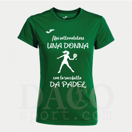 Mai Sottovalutare Una Donna con Una Racchetta da Padel - Joma Maglia Gioco COMBI MC Donna Verde