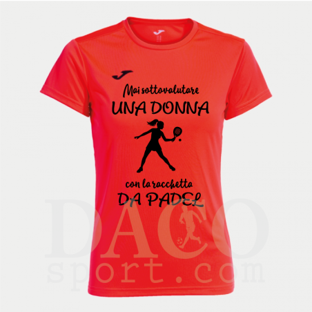 Mai Sottovalutare Una Donna con Una Racchetta da Padel - Joma 900248 Maglia Gioco COMBI MC Donna ArancioFluo