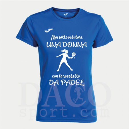 Mai Sottovalutare Una Donna con Una Racchetta da Padel - Joma 900248 Maglia Gioco COMBI MC Donna Azzurro