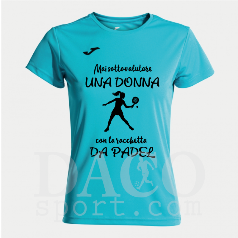 Mai Sottovalutare Una Donna con Una Racchetta da Padel - Joma 900248 Maglia Gioco COMBI MC Donna TurcheseFluo